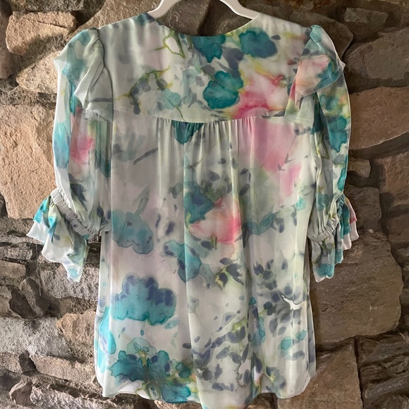 Go> by GoSilk Watercolor Ruffled Blouse - Picture 3 of 3